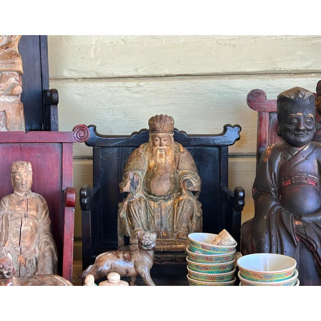 Fine quality Chinese carved polychrome and painted figure statue of an immortal deity. Mid to late 19th century, solid...