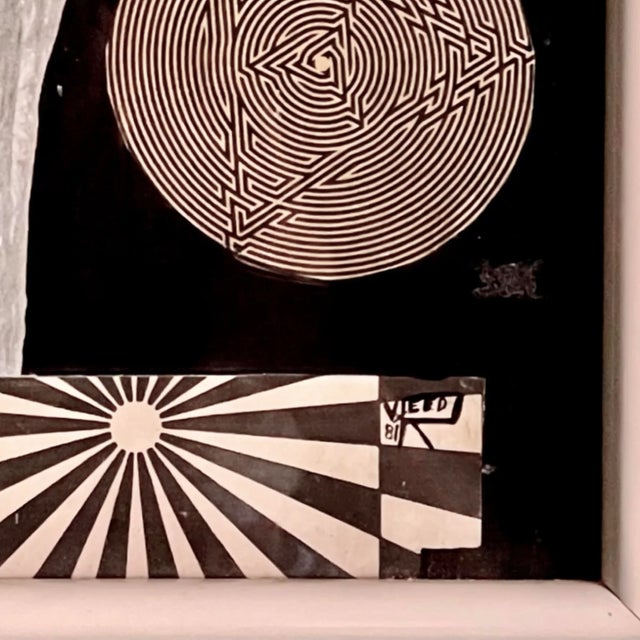 Abstract Collage Signed Dated & Framed Original Painting 81’ For Sale - Image 4 of 5