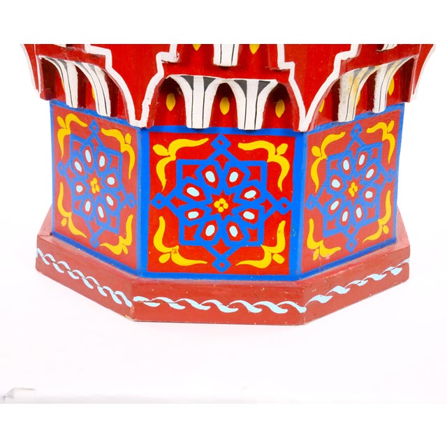 Red Moorish-Style Moroccan Hand-Painted Polychrome Eight-Pointed Star Side Table For Sale - Image 8 of 12