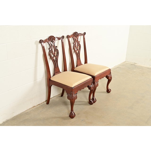 Baker Furniture Chippendale Carved Mahogany Side Chairs or Dining Chairs, Pair For Sale - Image 14 of 14