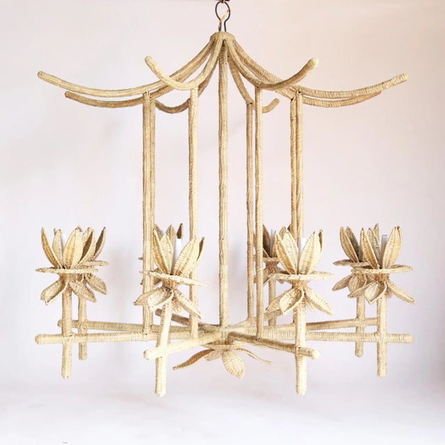 Wood Seychelles Woven Reed Pagoda Form Chandelier From the Fs Flores Collection For Sale - Image 7 of 8
