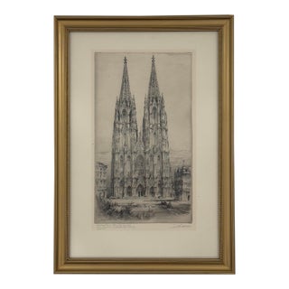Antique German Paul Geissler Signed Original Etching Cologne Cathedral C. 1920 For Sale
