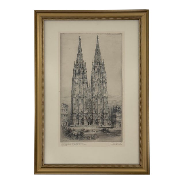 Antique German Paul Geissler Signed Original Etching Cologne Cathedral C. 1920 For Sale