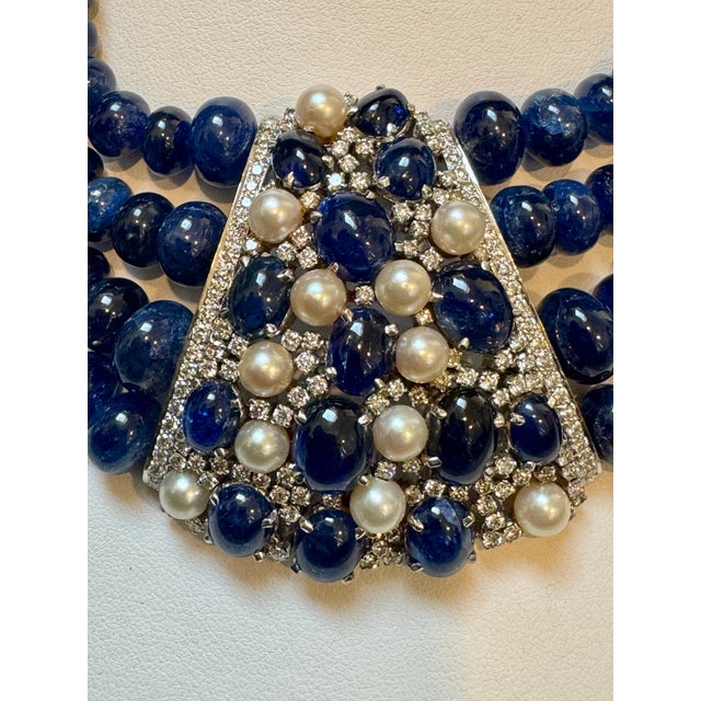 700Ct Sapphire Bead Necklace with cabochon & Diamond Center & Diamond Spacer 18K For Sale - Image 11 of 18