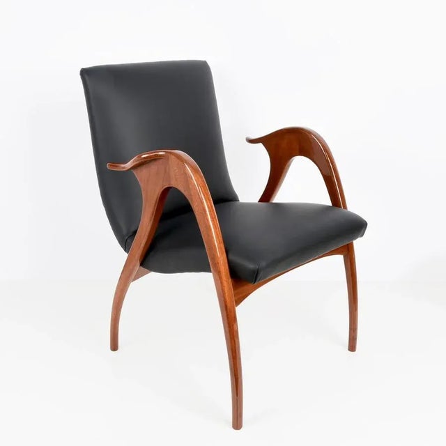 Italian Black Leather & Walnut Armchair by Malatesta & Mason, 1950s For Sale - Image 13 of 18