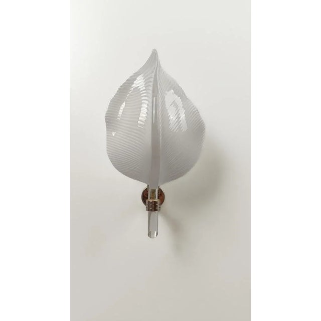 Mid 20th Century Modern White Striped Murano Glass Leaf Sconce, Italy, 1960s For Sale - Image 13 of 18