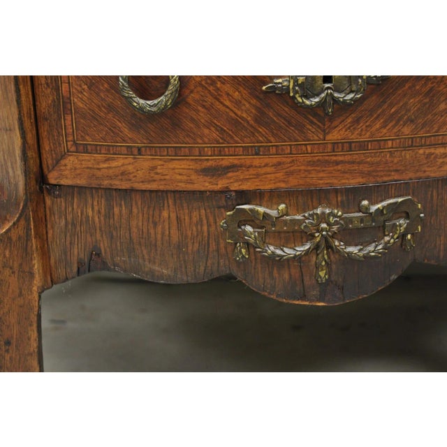 Antique French Louis XV Style Demilune Marble Top 4 Drawer Nightstand Table Pair For Sale - Image 9 of 18