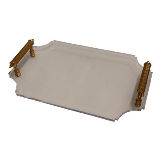 Reprotique Georgian Style Acrylic Tray + Reeded Brass Handles For Sale