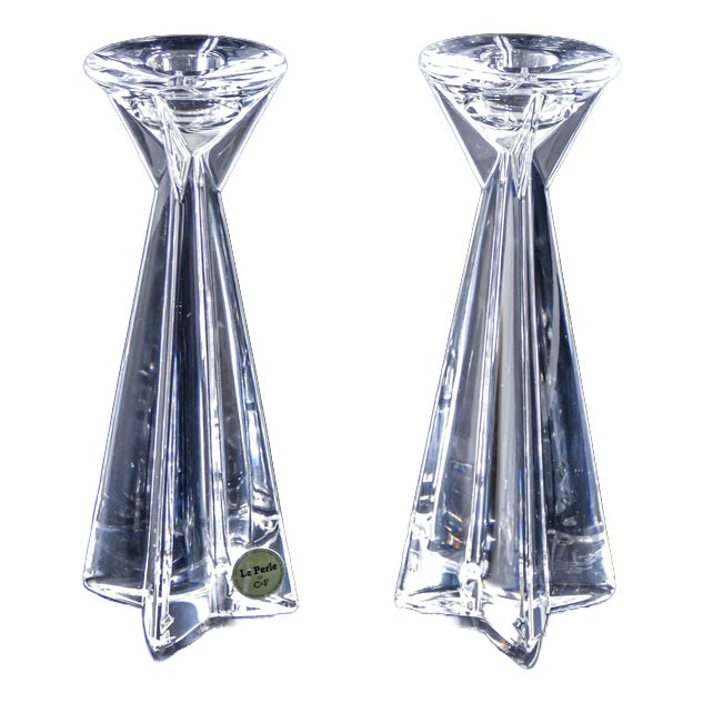 Crystal Table Candlesticks by Le Perle for C&F, Set of 2 For Sale