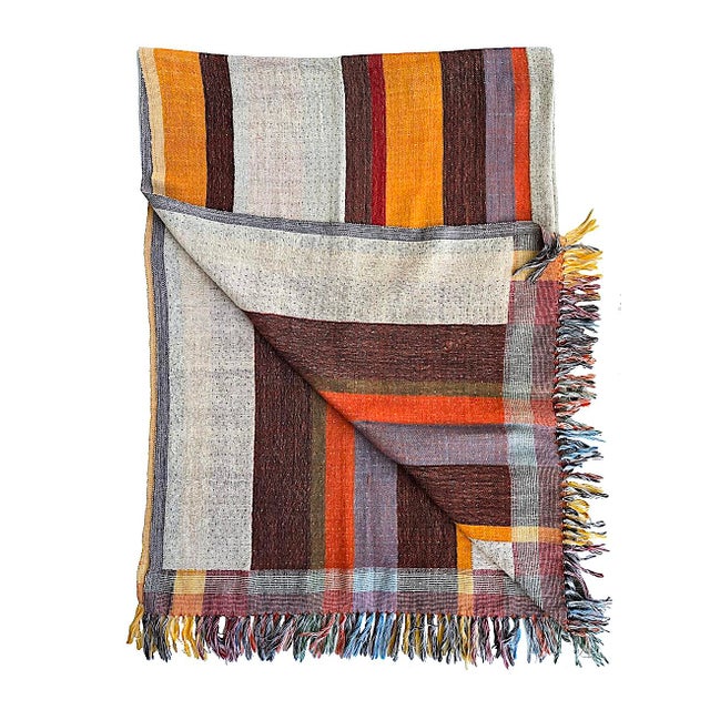 Offered is handwoven silk wool throw or large shawl designed by India's predominant textile designer, Neeru Kumar. It is...