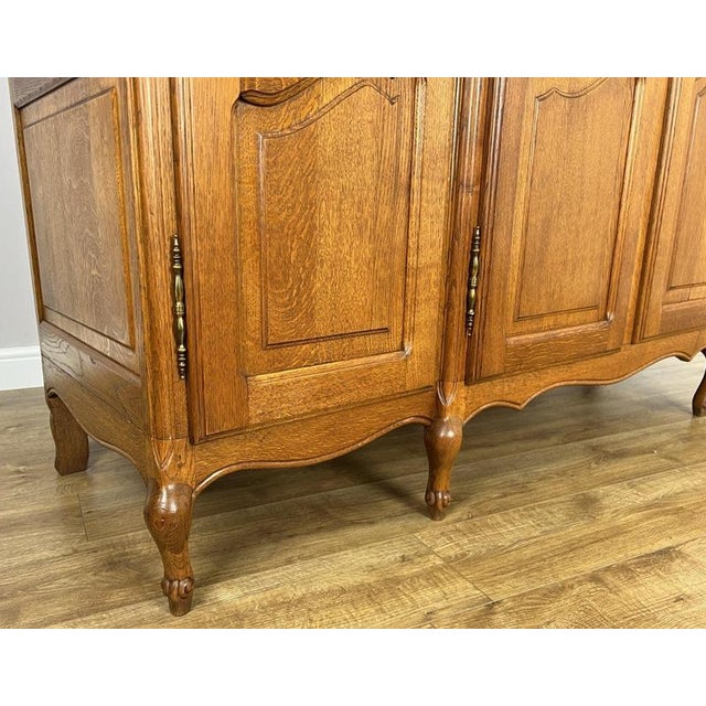 Vintage French Louis XVI Style Carved Oak 4-Door Wardrobe For Sale - Image 9 of 12