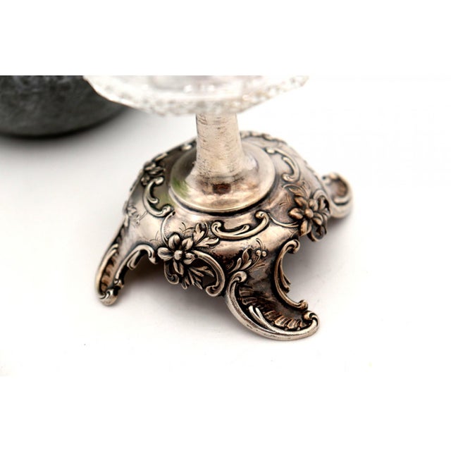 Cut Glass Candy Box with Silver Base and Floral Reliefs, in Good conditions.