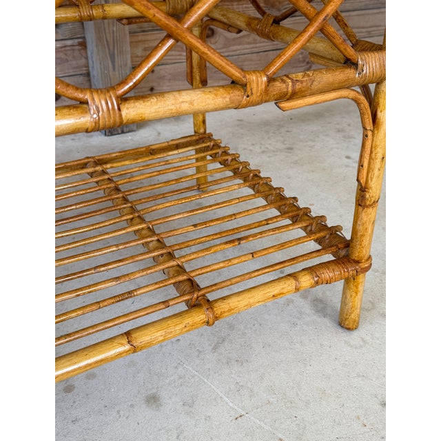 Vintage Rattan and Bamboo Coffee Table With Glass Top and Lower Shelf For Sale In Naples, FL - Image 6 of 12