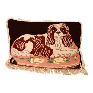 1980s Cavalier King Charles Spaniel Needlepoint Pillow For Sale