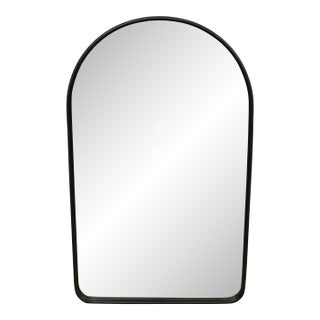 Rejuvenation Arched Metal Framed Mirror, Burnished Brass For Sale
