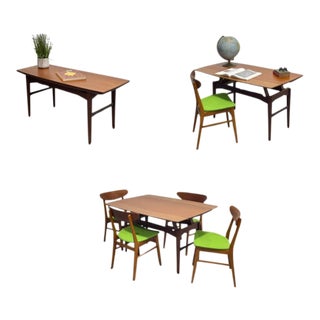 Mid Century Modern Danish Convertible Coffee Table - Desk - Dining Table – Vintage Space Saving Furniture for Small Spaces & Apartments For Sale
