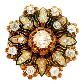 Antique Diamond 14k Yellow Gold Flower Ring, Size 9.5 For Sale