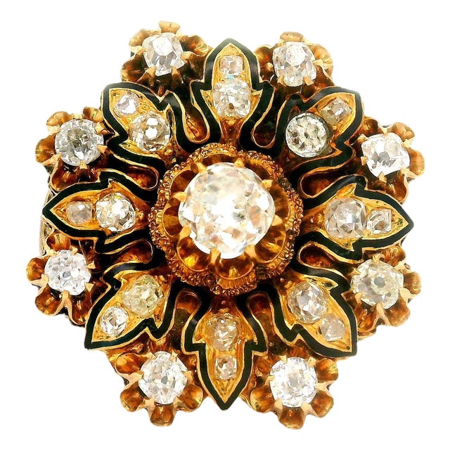 Antique Diamond 14k Yellow Gold Flower Ring, Size 9.5 For Sale