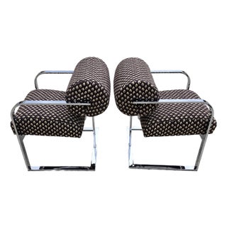 Milo Baughman for Thayer Coggin 1970s Postmodern Chrome Cantilever Armchairs Pair For Sale