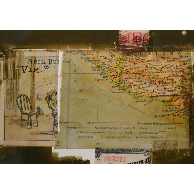 2000 - 2009 Light Blue and Brown Chine Colle Watercolor With Found Object Collage by Michael Pauker For Sale - Image 5 of 8