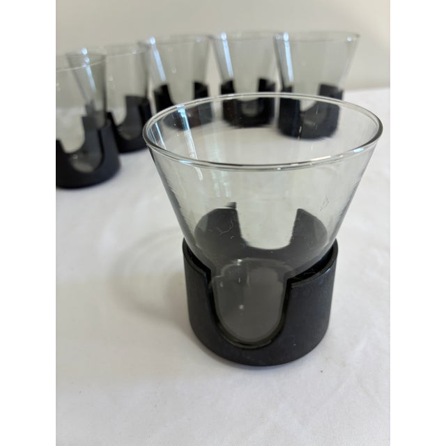 Mid 20th Century Mid-Century Corning Glass Smoke Glass Tumblers With Black Bases - Set of 6 For Sale - Image 9 of 11
