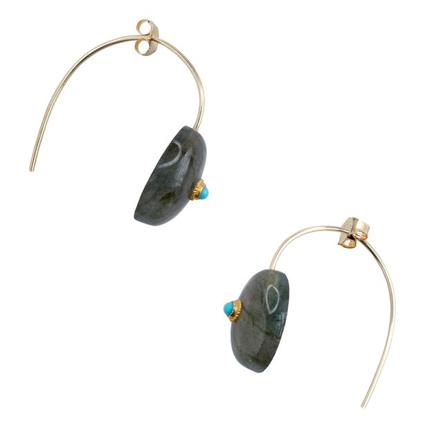 Metal Labradorite Turquoise Drop Earrings, Pair For Sale - Image 7 of 8