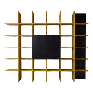 Grid Bookcase in Ash and Black Lacquer by Roberto Pamio & Renato Toso for Stilwood, 1970s For Sale