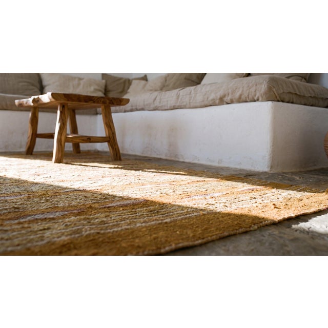 1940s Tan Camel Stripe Modern Antique American Navajo Chinle Wide Ruins Rug 2' X 3' Flat Weave Wool Carpet For Sale - Image 10 of 10