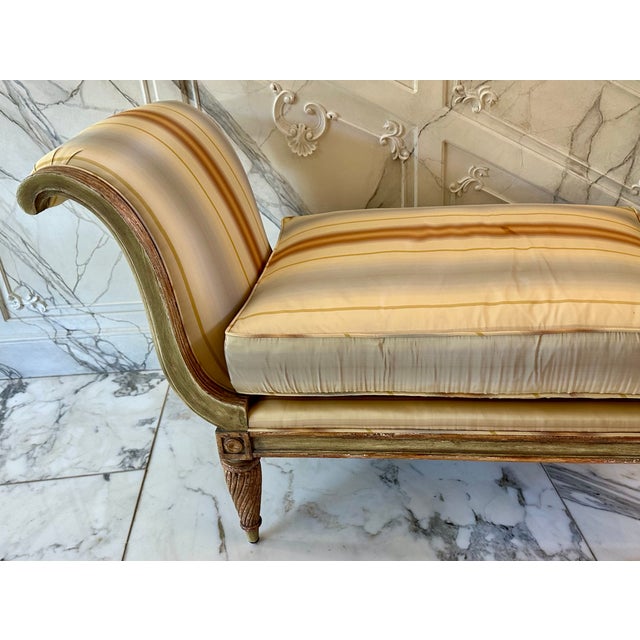 Nancy Corzine Nancy Corzine Louis XVI Style Silk Stripe Roll Arm Bench For Sale - Image 4 of 4