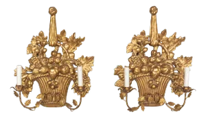 Mid 20th Century Louis XVI Style Giltwood Fruit Basket Sconces - a Pair