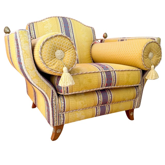Late 20th Century Grand Scale Neoclassical Revival Italian Maximalist Armchair With Bolsters and Tassels For Sale - Image 5 of 14