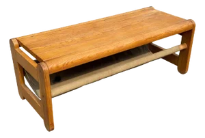 Scandinavian Pine Bench with Canvas Storage, 1970s