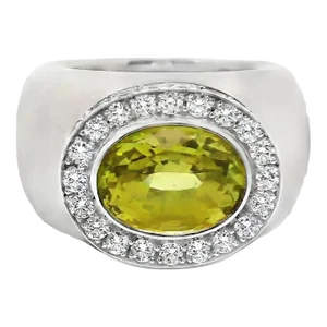 Large Chrysoberyl Diamond 18k White Gold Wide Band Ring, Unisex Size 8.75