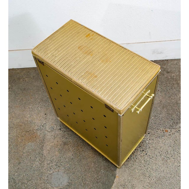 Gold Mid Century Modern Laundry Basket Metal Caddy Gold Vintage MCM Lift Top Bright For Sale - Image 8 of 10