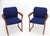 Danish Mid-Century Modern blue wool upholstery teak armchairs.