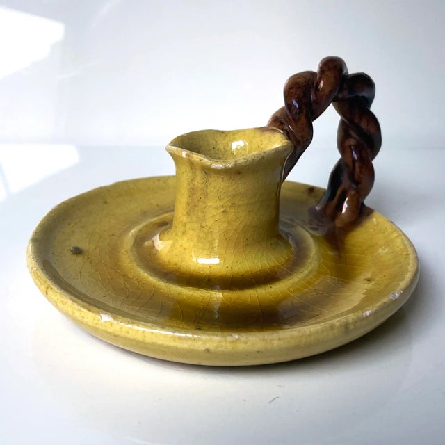 Beautiful French Vallauris Finger Loop Candle Holder With Traditional Rope Detail.