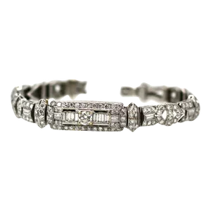 1930s Deco 18k Round & Baguette Diamond 6.97 Carats Bracelet