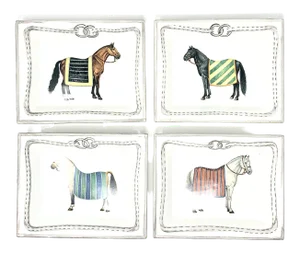 Italian Hand-Painted Equestrian Devon Trays- Set of 4