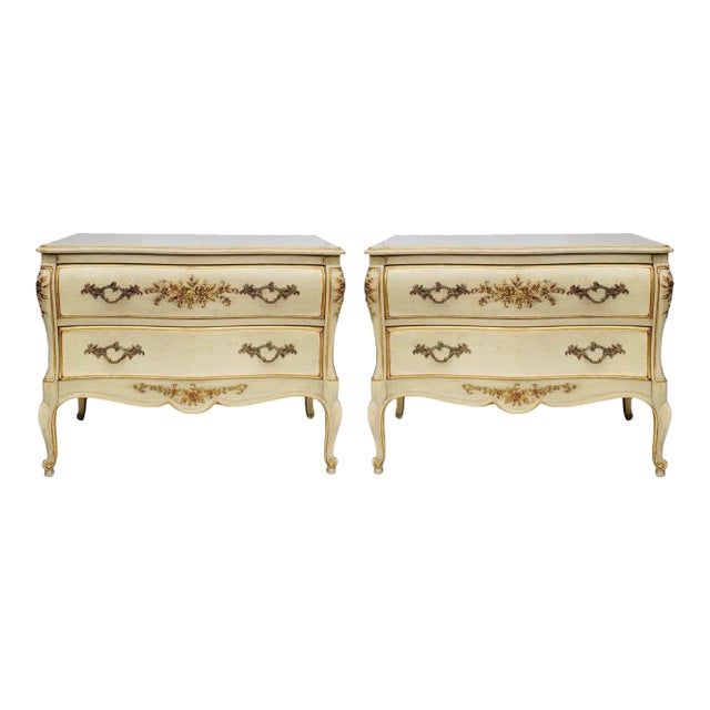 1970s French Louis XV Style Painted and Gilded Chests / Commodes by Dixon For Sale