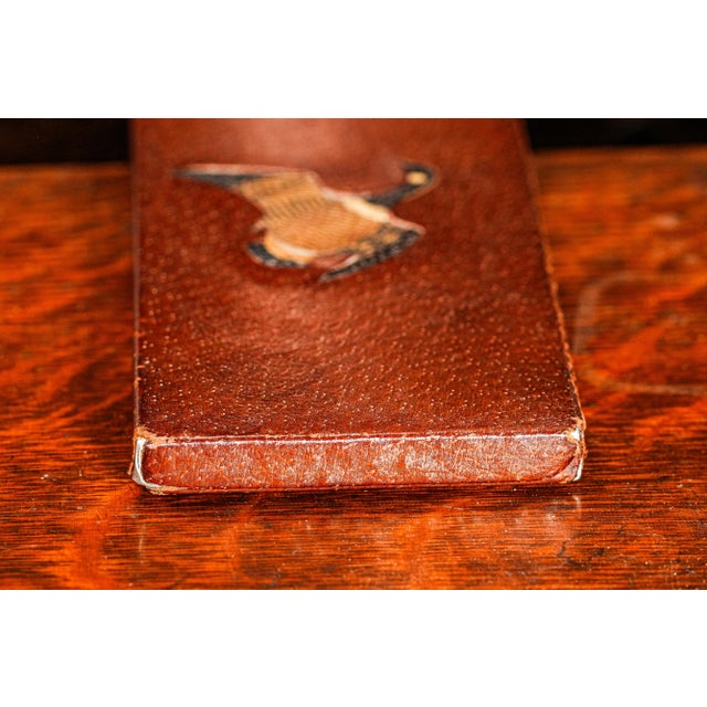 Neat Antique Pigskin Leather Reptile Skin Inset Duck Hunting Theme Cigarette Case Trinket Box For Sale - Image 12 of 13