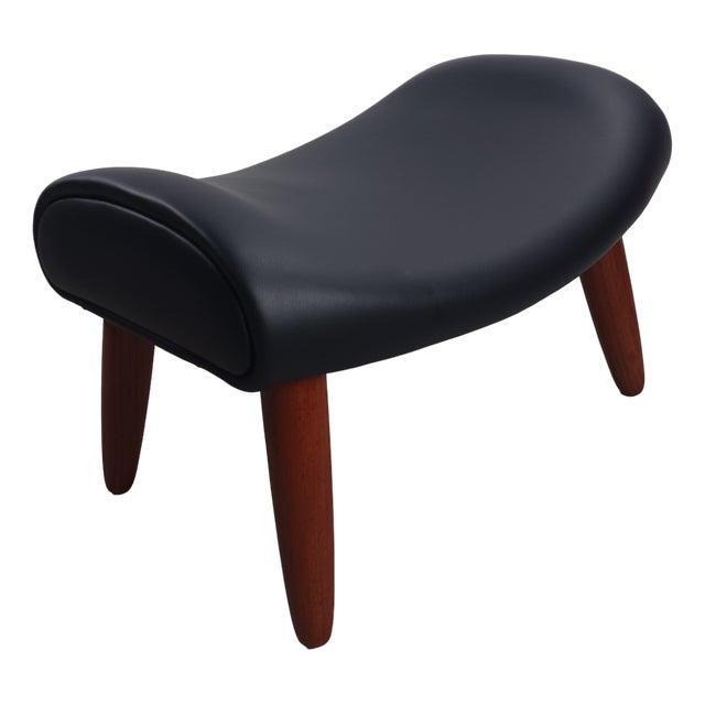 Fully Restored Danish Ottoman in Teak and Black Leather, 1960s For Sale