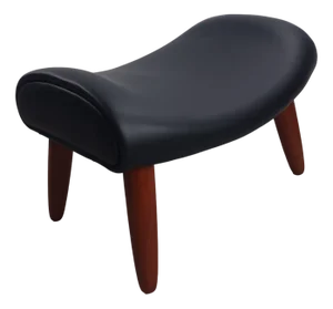 Fully Restored Danish Ottoman in Teak and Black Leather, 1960s