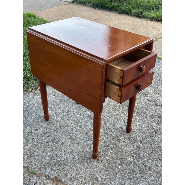 Victorian American Antique Drop Leaf Side Table With Two Drawers For Sale - Image 3 of 11