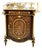 French Marquetry Cabinet With Marble Top & Hand-Gilded Gold Leaf Accents For Sale