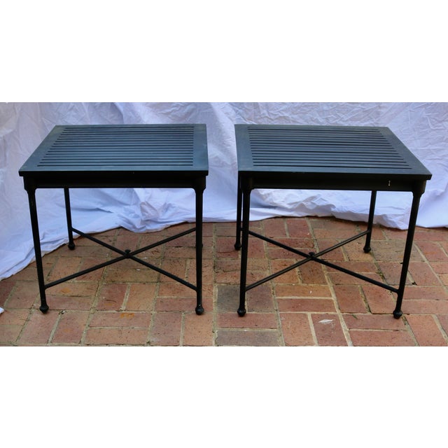 Vintage Iron Bench Stool Ottoman With Tiger Striped Velvet Cushions. The benches can be used as stool or ottomans with or...