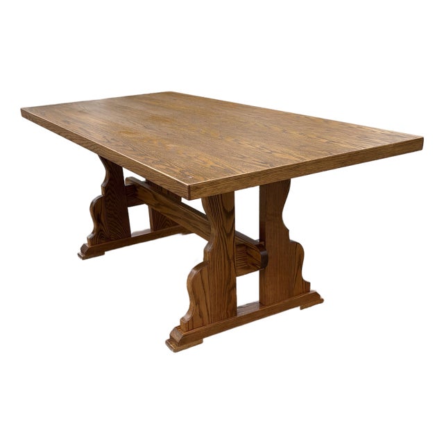 Vintage Brutalist Trestle Dining Table For Sale