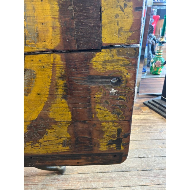 Industrial Salvaged Tilt Top Wood Work Table With Iron Base For Sale - Image 12 of 18