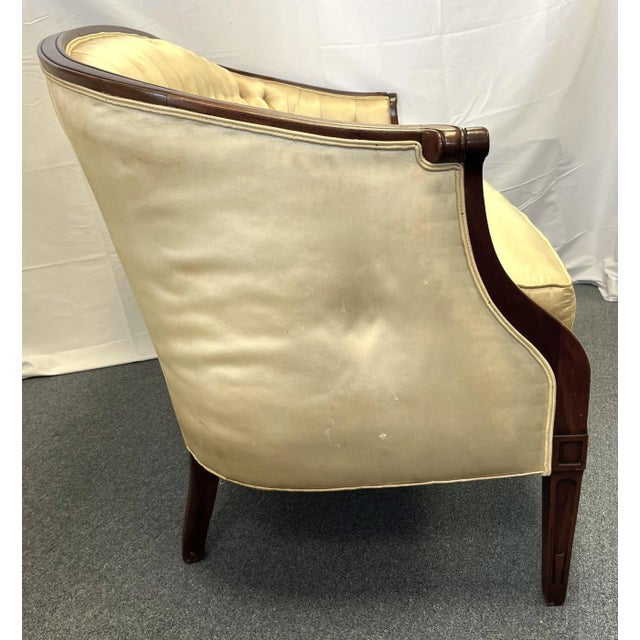 Vintage Hickory Chair Hepplewhtie Settee With Silk Upholstery and Mahogany Frame For Sale - Image 9 of 12