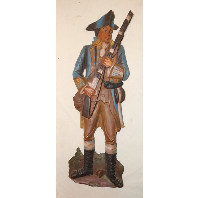 Vintage Hand Carved Painted Wood Revolutionary War Military Wall Sculpture For Sale - Image 4 of 10