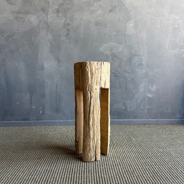 Vintage Elm Wood Wheel Side Table #A53 For Sale In Los Angeles - Image 6 of 7